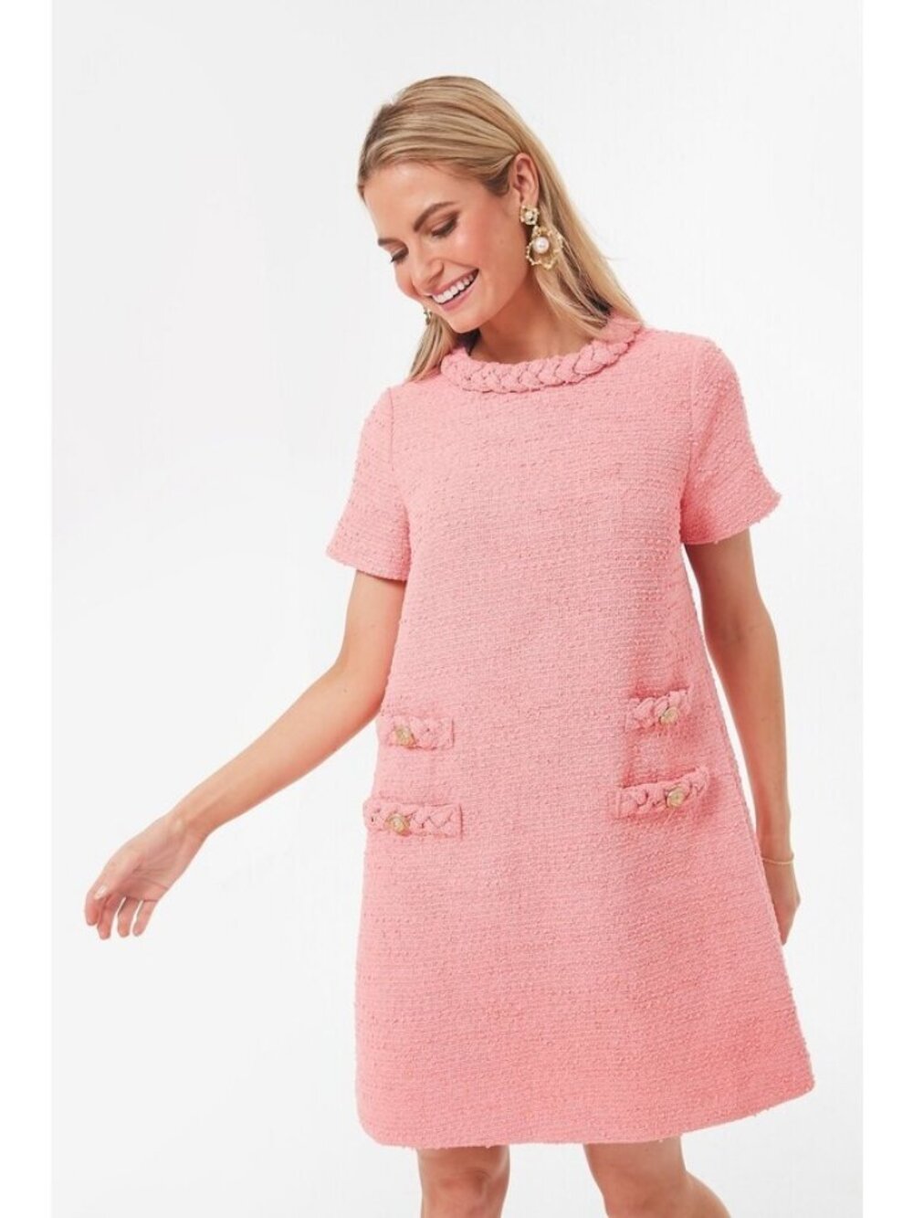 Tuckernuck Blush Peony Tweed Jackie Dress sz M Shift Mini Business Career NWT** - Picture 15 of 15